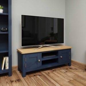 Oxford Solid Wood Large 2 Cupboard TV Unit Blue/Oak
