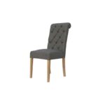 Dark Grey Fabric Button Back Chair with Scroll Top
